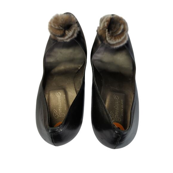 Carisma Black Leather Pumps Heels Platform Fur Poof Pom Women's‎ Size 9.5 - Picture 5 of 8